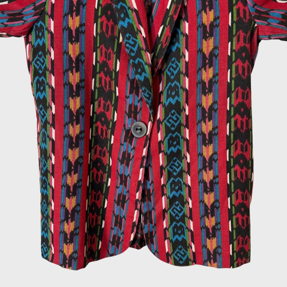 Vintage 90's Boho Banded Tribal Print Blazer Jacket Multicolor Women's Medium - Picture 6 of 11